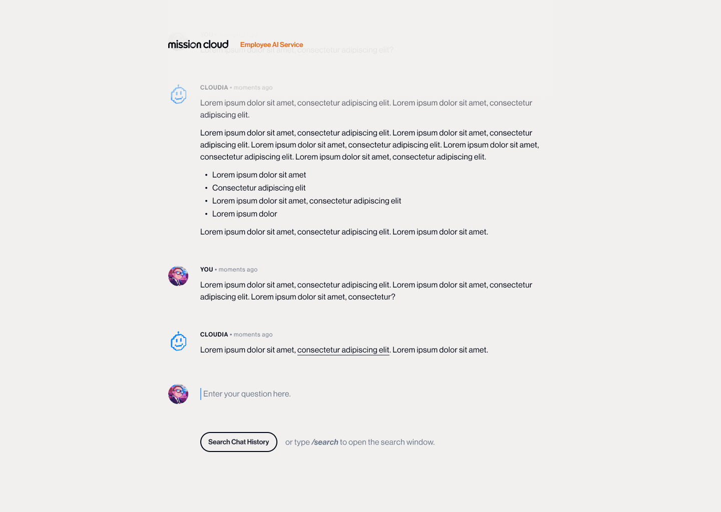 The Mission AI chatbot showing a full conversation, with text details such as lists.
