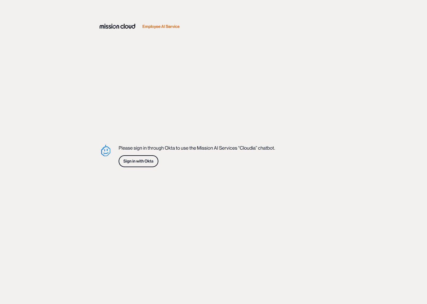 The chatbot’s sign-in screen, where a user logs in with Okta.