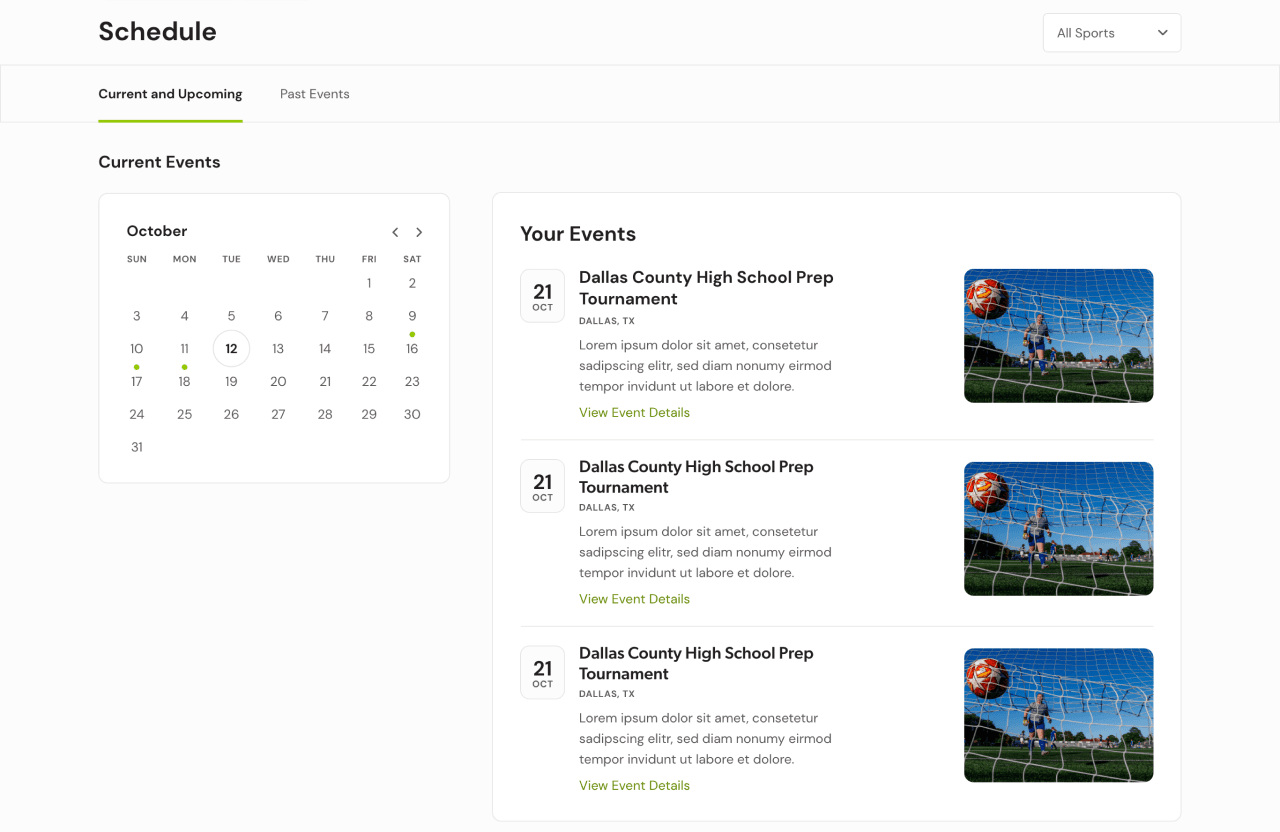 The event calendar, with a calendar and event information.