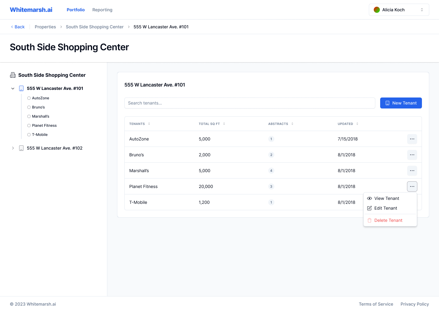 Screenshot of the Legal AI platform that shows a tabular view with details of all residents in a single building or address.